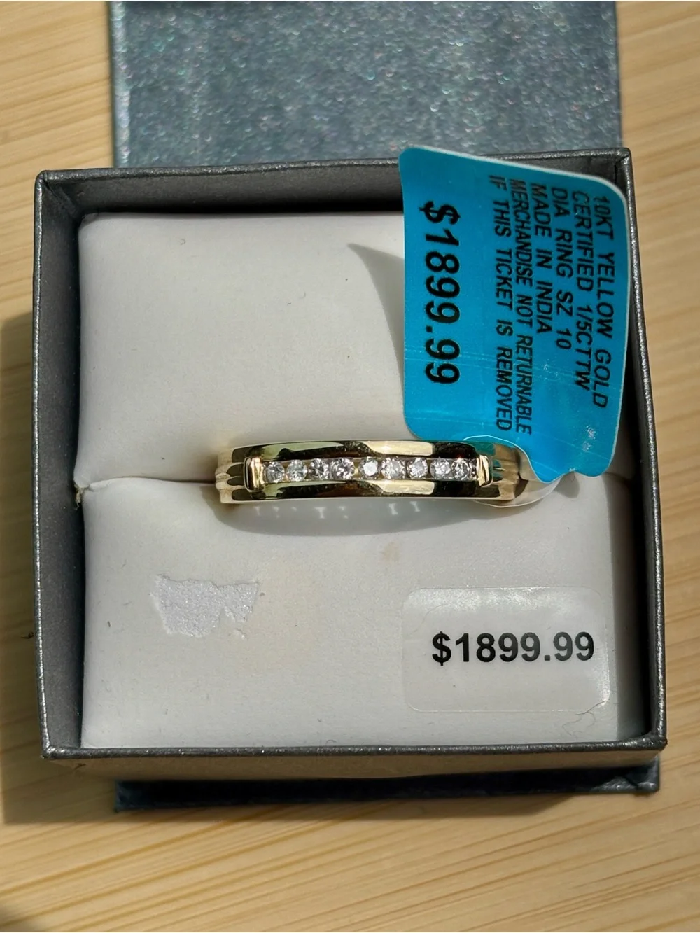 Brand New 10K Yellow Gold Certified 1/5 CTTW Diamond Ring Men's Wedding Band